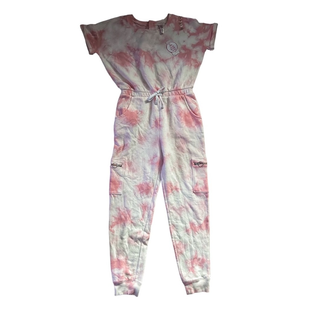 Brand New Justice White & Pink Sweatpants Romper, Size 14, with Tags